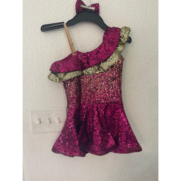 Youth custom made dance costume with matching clip in bow - Picture 3 of 7